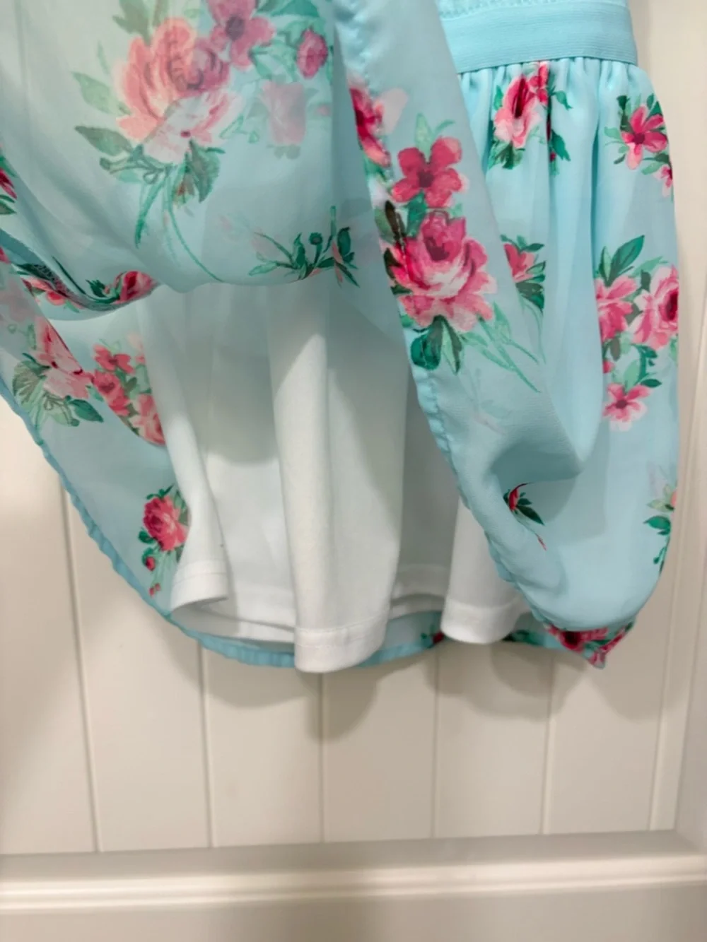 Children’s Place Aqua Pink Floral Dress Crinkle Top Elastic Girls Size 4 XS